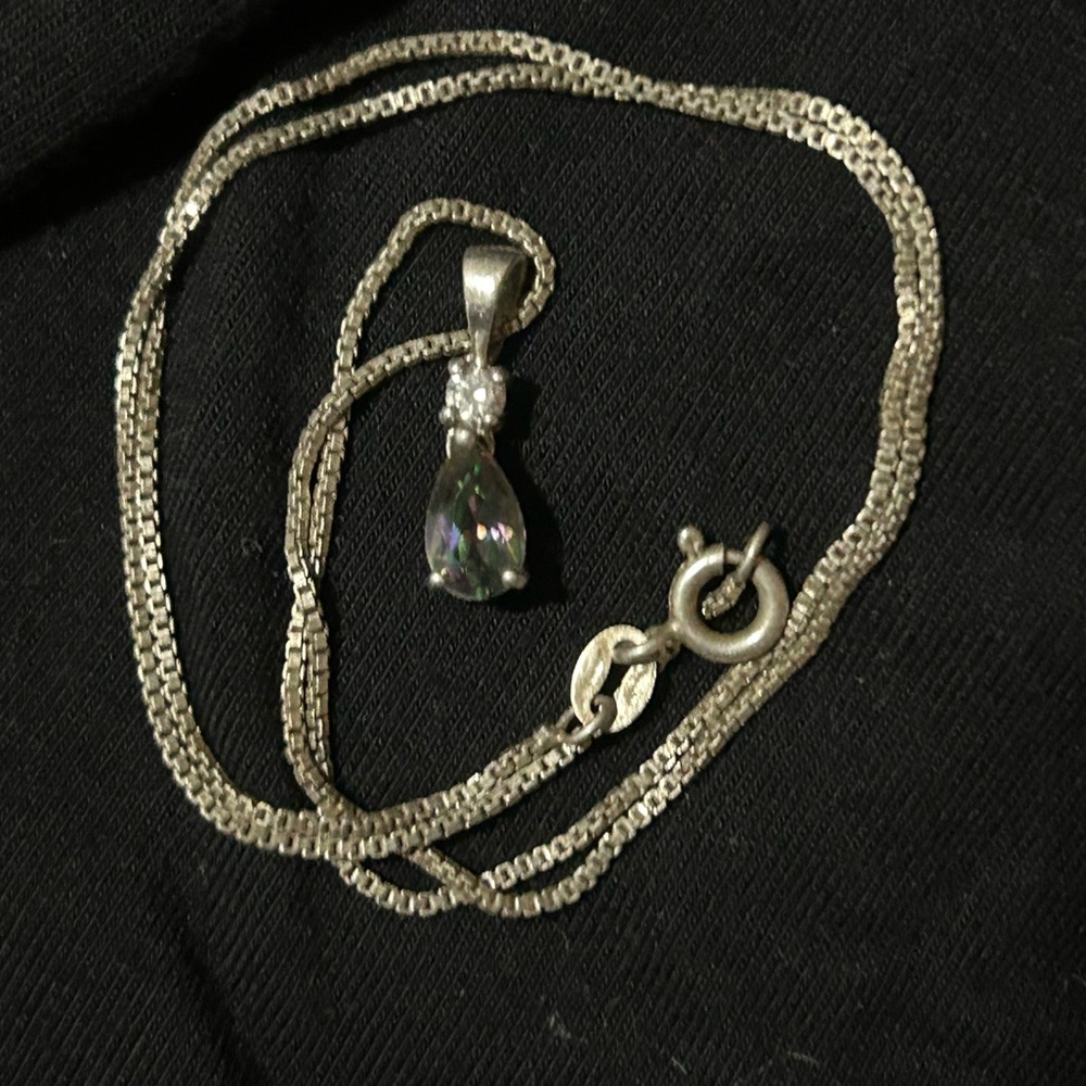 Mystic Topaz CZ pendant with .925 chain